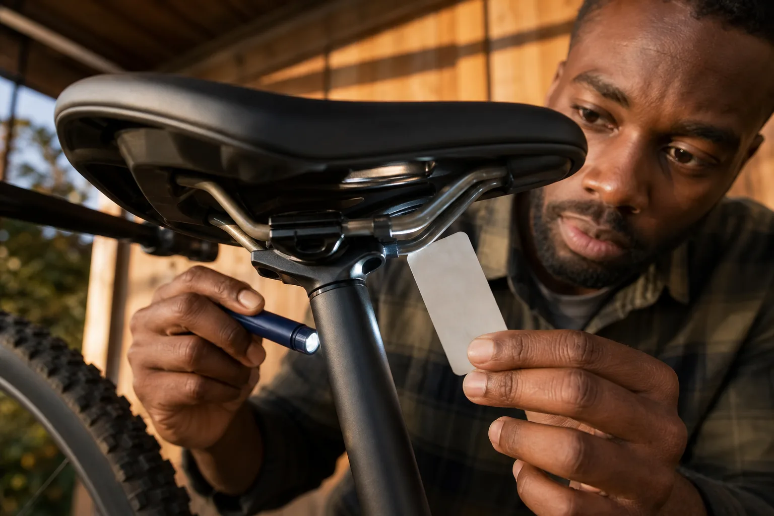 Mechanic inspects both saddle clamp jaws against the rail's supported clamping zone.
