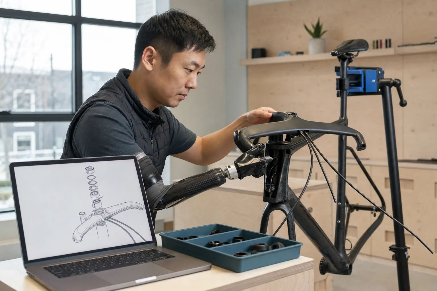 Mechanic compares supported cockpit hoses and spacers with an exploded routing diagram.